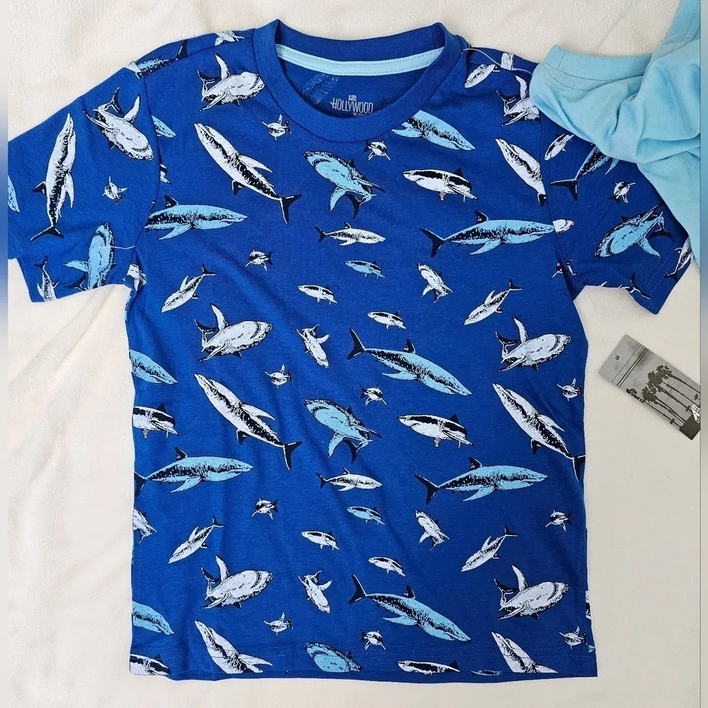 HOLLYWOOD Kids 2pc Short-Sleeve T-Shirt Set Sharks, Blue, Size 7